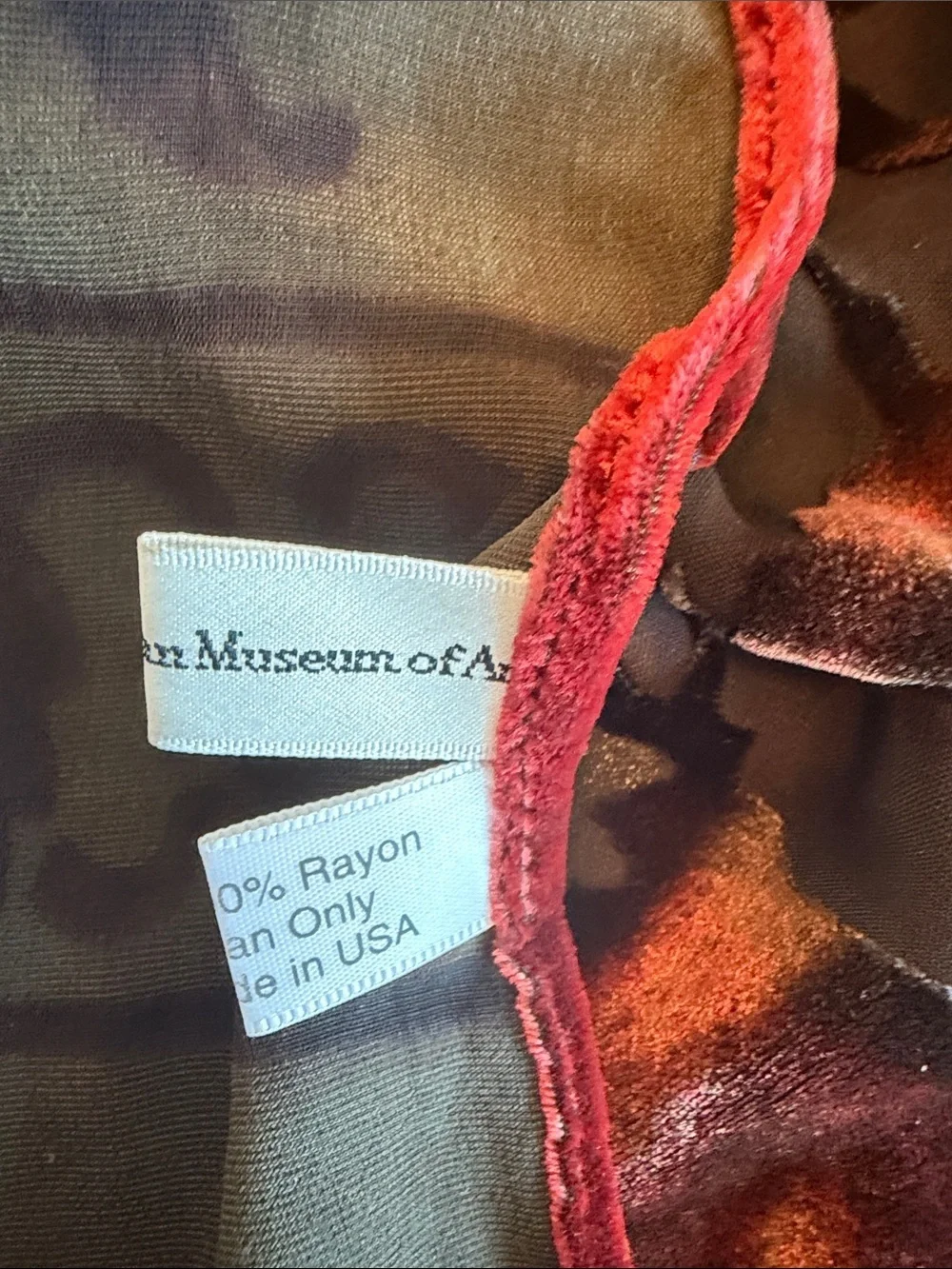 Vintage MoMA Velvet Burnout Scarf – Iridescent Silk Blend Devoré Ornate Folk Mot
